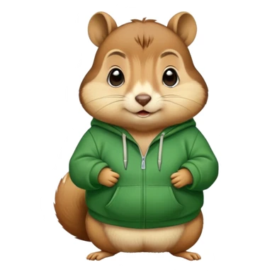A fat chipmunk wearing a green hoodie  sticker