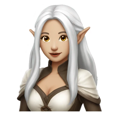 Asian feminine full body slim long white hair elf leather costume sticker