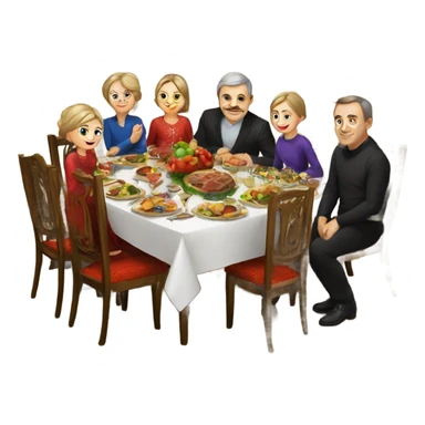 Russian family sitting at the New Year's table sticker