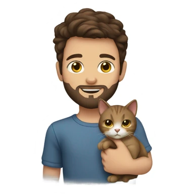 Brunette hair boy with beard holding a cat sticker