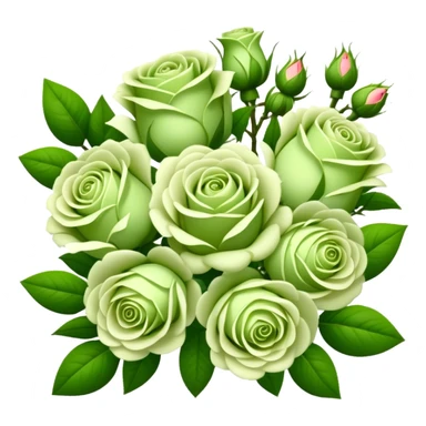 big bouquet Soft Green Tea Rose flower and bud, luxuriant, leaf, bud sticker