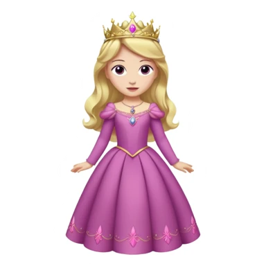 Princesa aurora Disney com vestido rosa escuro de manga comprida rosa claro com tiara pequena e dourada de corpo inteiro com olhos lilás sticker