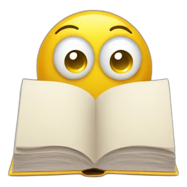 yellow glossy round emoji with big eyes holding book sticker