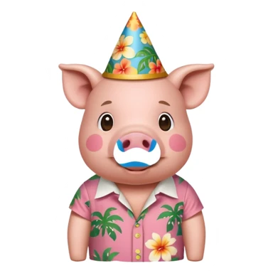 Pig with aloha shirt, birthday hat sticker