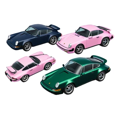 a black,dark green, 2 navy blue, light pink, another dark green Porsche 911s lined up next to each other - 6 cars sticker