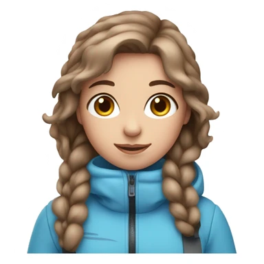 Light pink, snowy, ski girl with blue eyes standing with skis and brown hair sticker