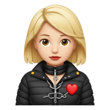 blond female emoji wearing a black down jacket, under bondage sticker