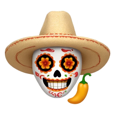 dia dos muertos with a sombrero and chili as a mouth sticker