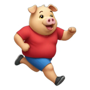 Fat pig with red shirt running sticker