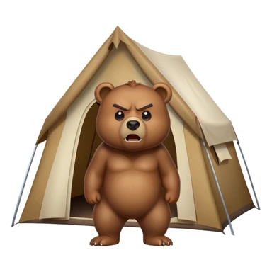 angry bear outside of a tent sticker