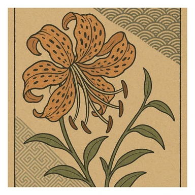 old fashioned tiger lily, ukiyo-e Japanese print style sticker