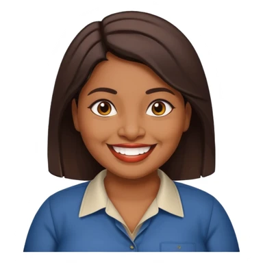 40 yr old chubby Sri Lankan woman, dark skin, straight brown hair, big smile, white teeth, american clothes sticker