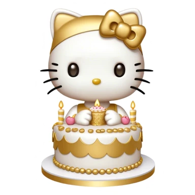 hello kitty with gold birthday cake sticker