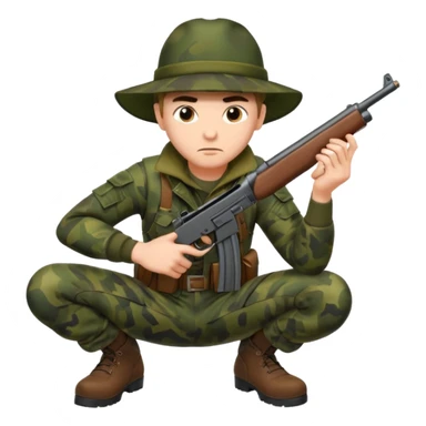 male hunter crouching with gun, alert expression sticker