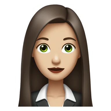 professional business woman wiht green eyes, long straight hair, red lips, dark chestnut hair, white skin sticker