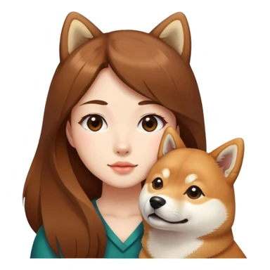 girl long brown hair with is Shiba Inu sticker
