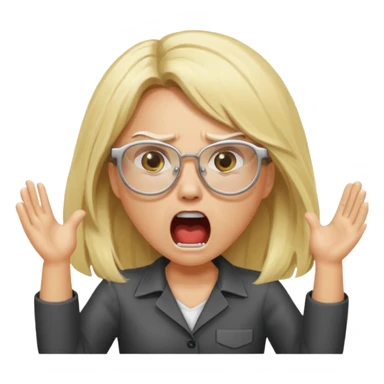 blonde girl with long hair, white glasses, shouting angry sticker
