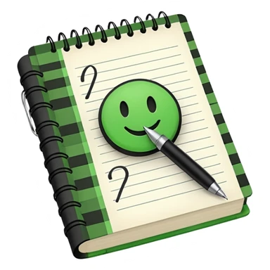 Notes book with pen and massive green tick sticker