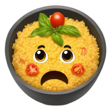 A taboulehh in a bowl with a tomato on top sticker