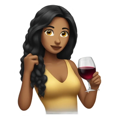 Tanned woman with long black hair drinking wine  sticker