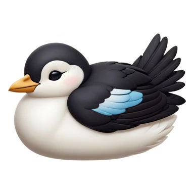 Meme-Worthy Cute Sleeping Magpie Portrait Emoji, Head resting peacefully with a contented smile, showcasing a sleek, elegant form with eyes gently closed in serene slumber and glossy, contrasting plumage, Simplified yet adorably endearing features, highly detailed, glowing with a soft, drowsy urban light, high shine, relaxed and utterly lovable, stylized with an air of playful laziness, soft glowing outline, capturing the essence of a sleeping magpie that feels destined to become the next viral icon of adorable rest! sticker