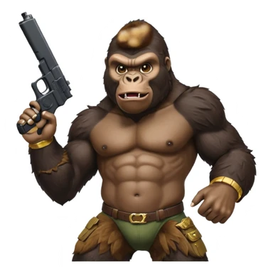 A gorilla holding a gun in the air with a Xbox controller  sticker