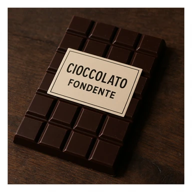 photo realistic dark chocolate bar with the label 'cioccolato fondente' in Italian sticker