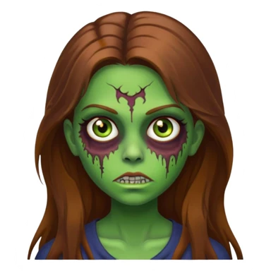 girl with long brown hair, hazel eyes, and green skin as a zombie sticker