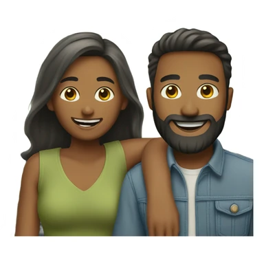 happy couple in outdoor setting man has beard sticker