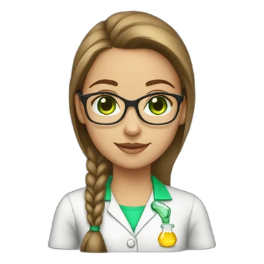 chemist female brown ponytail light skin green eyes with glasses sticker