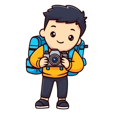 tourist with camera and backpack sticker