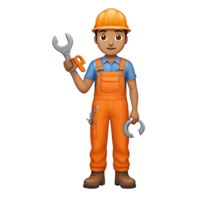 indian engineer orange overalls, boots holding a spanner sticker