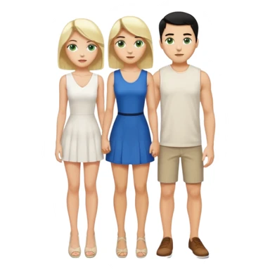 King, black hair, body, legst, blue eyes, shoes, woman blonde hair, green eyes, sexy white short sleveless dress, shoes sticker