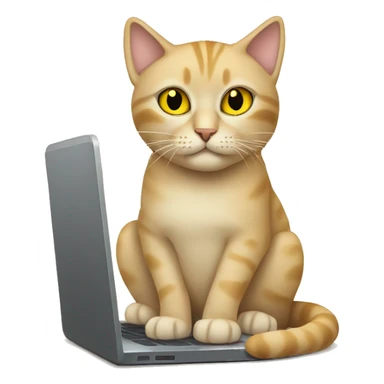 a beige cat with yellow eyes laying on laptop sticker