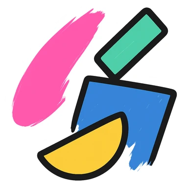 Make the logo even more abstract and unconventional, emphasizing dynamic, misaligned geometric shapes and expressive color. Remove any recognizable forms, focusing on pure movement, energy, and connection. Maintain a clean but bold look, suitable for an app icon and favicon, with a palette between neon startup and pastel chaos. No background. sticker