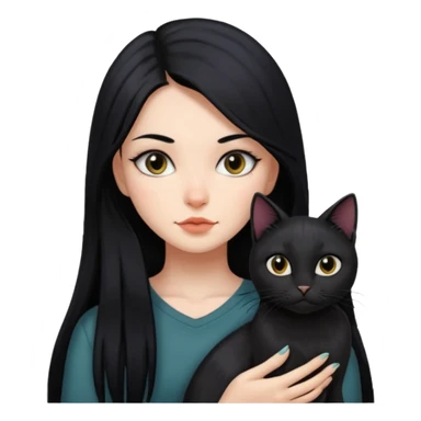 black and long straight hair pretty bratz baddie with tattoo and black cat sticker