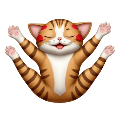 dark brown tabby and white small cat in funny positions upside down with eyes closed sticker
