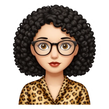 A women who wears glasses with a black curly hair, in a leopard print dress  sticker