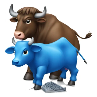 a blue bull working on a computer sticker