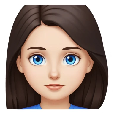 White girl, long dark brown hair, blue eyes, blue top, emoji, beautiful sticker