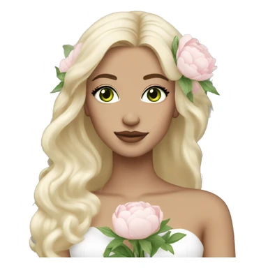 White bride with long light blonde hair and green eyes with light pink peonies in hair white skin  sticker