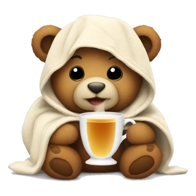 a Christmas teddy happy bear wrapped in a blanket drinks tea sticker