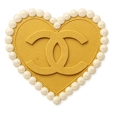 Chanel heart with interlocking C's, metallic gold, pearl border, elegant, paper craft style sticker