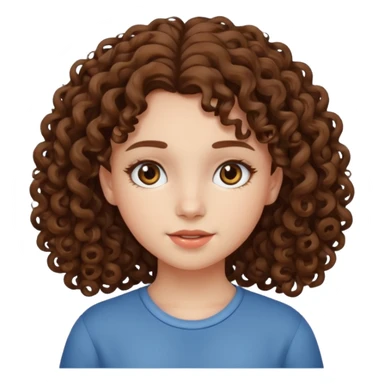 a teenage girl with curly brown hair withe a white skin sticker