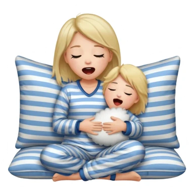 {
      "type": "human",
      "look": "girl in striped pyjamas, yawning, holding pillow",
      "description": "a sleepy girl in striped pyjamas yawning while holding a pillow"
    } sticker