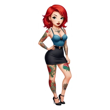 Red haired full body tattooed pin up sticker