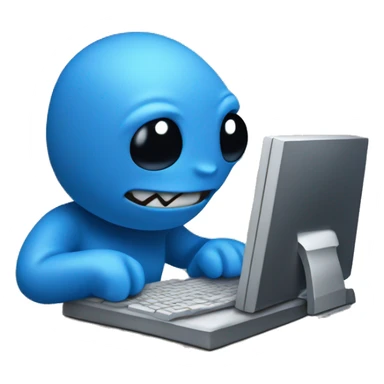 Blue stitch working on a computer sticker