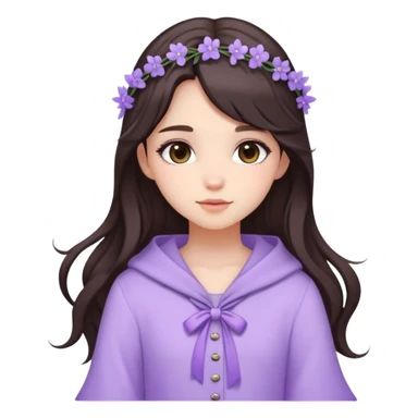 Cute girl with long dark brown hair and lavender asthetic outfit and accessories  sticker