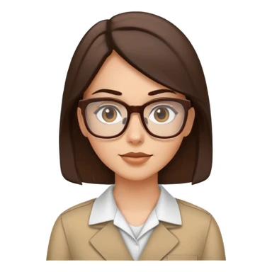 white girl with dark mid-long brown hair, wearing square brown glasses at work  sticker