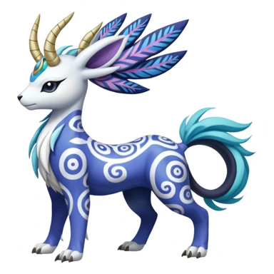 Tropical Tiny Marked Patterned Tribal Colorful Skilled Adept Graceful Asian Painted Garurumon-Meloetta-Absol-Suicune-Cobalion-fusion-hybrid-creature (full body) sticker